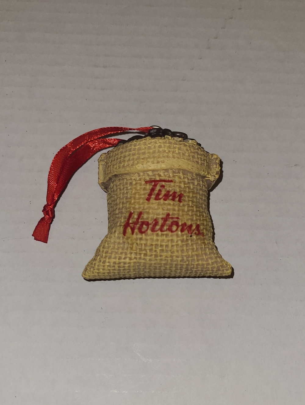 Tim Hortons Burlap Bag of Coffee Beans Christmas Ornament 2016